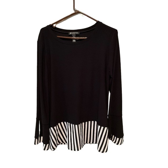 INC Blouse Top Women's Size L Black Long Sleeve Layered-Look Polyester Stretch - Picture 1 of 5